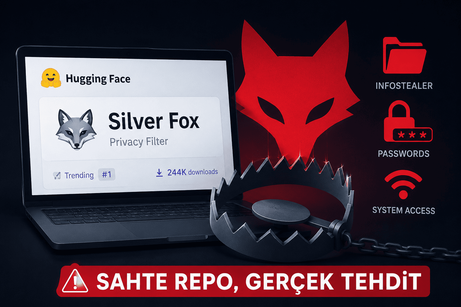 Hugging Facete Yapay Zeka Kamuflajlı Büyük Tuzak 244 Bin İndirme ile Silver Fox Tehdidi